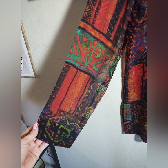 Chicos Top Sheer Silk Geometric Patterned Boho Artsy Colorful - Picture 9 of 16